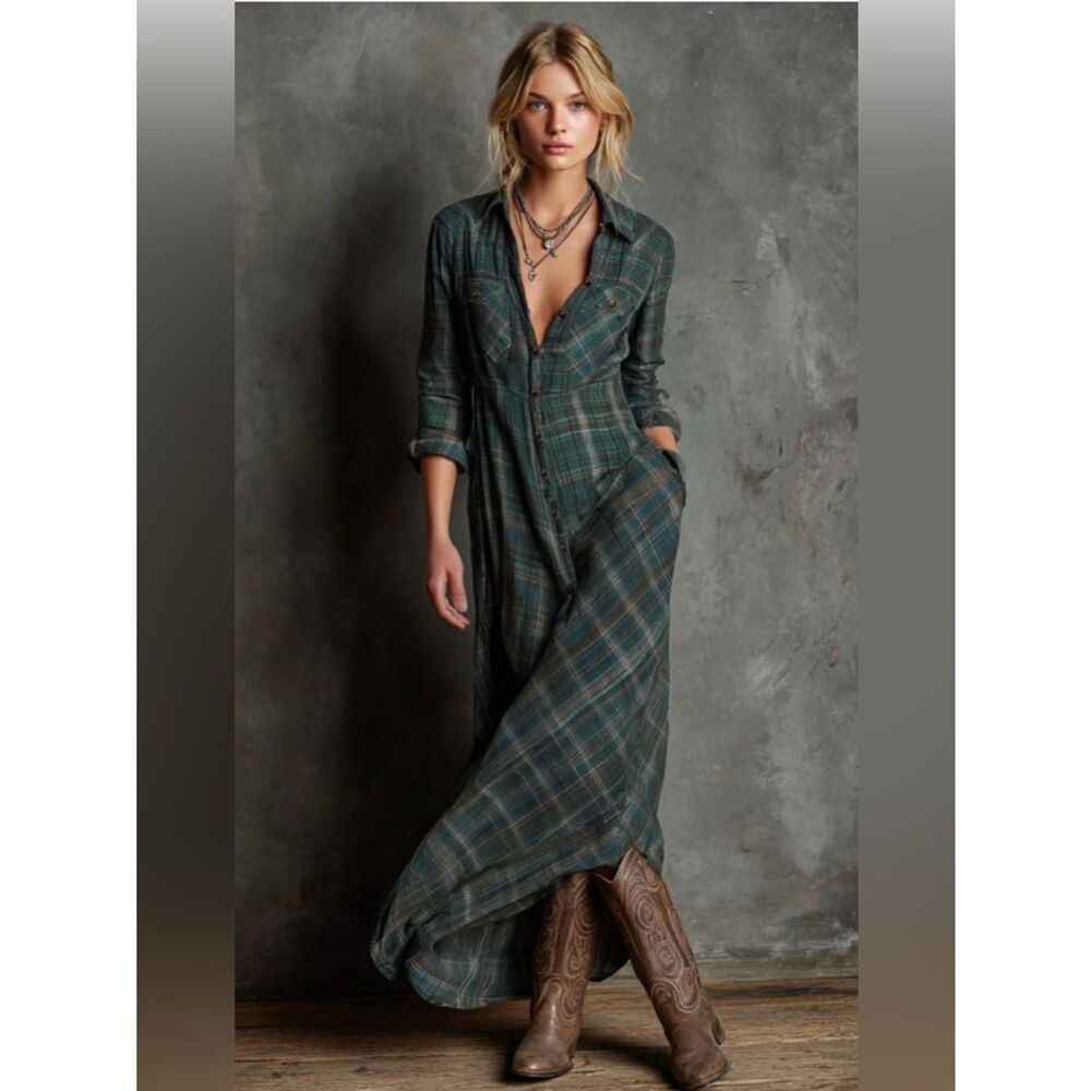 NWT Modesees Plaid Button-Front Shirt Dress
